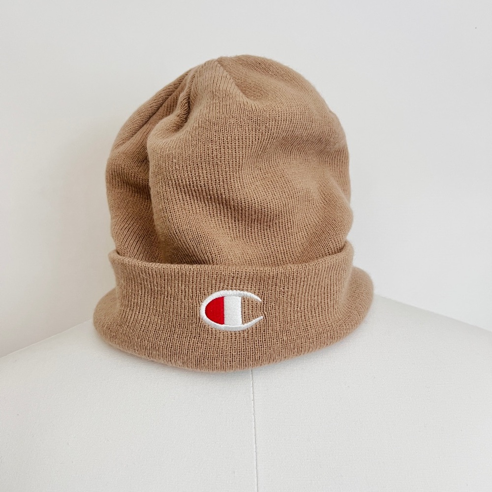 champion | unisex tan classic minimal embroidery c logo ribbed knit beanie hat - Picture 3 of 3